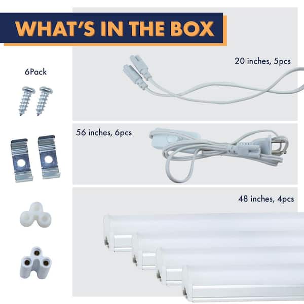 48 in. 50-Watt Equivalent T5 Integrated LED Silver Linkable Under Cabinet Light Adjustable CCT 2700K/4100K/5000K(4-Pack)