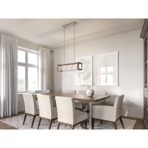 Chatwin 30.6 in. 4-Light Brushed Nickel with Auburn Stained Farmhouse Island Linear Chandelier for Kitchen