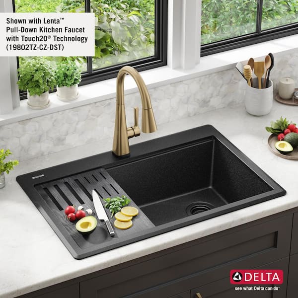 Everest Black Granite Composite 33 in. Single Bowl Drop-In Kitchen Sink with Accessories