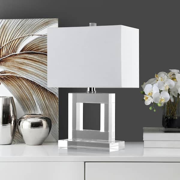 Town 20.5 in. Clear Square Crystal Column Table Lamp with White Shade