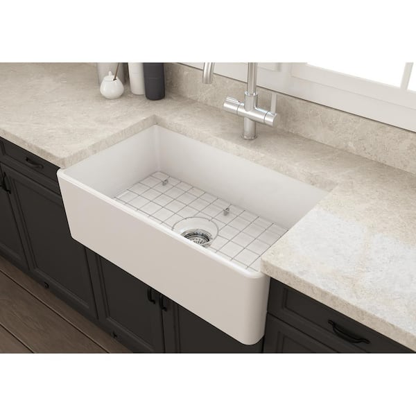 Farmhouse Apron-Front Fireclay 30 in. Single Bowl Kitchen Sink in White with Bottom Grid