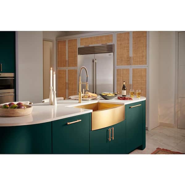 Farmhouse Apron-Front Stainless Steel 33 in. Single Bowl Kitchen Sink in Brass Tone Matte Gold