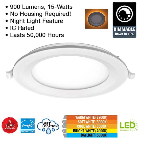 6 in. Canless Adjustable CCT Integrated LED Recessed Light Trim with Night Light 900 Lumens New Construction Remodel