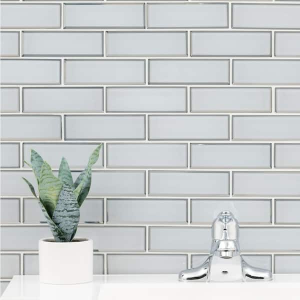 Ice Bevel Subway 11.73 in. x 11.73 in. Glossy Glass Blend Mesh-Mounted Mosaic Tile (9.6 sq. ft./Case)