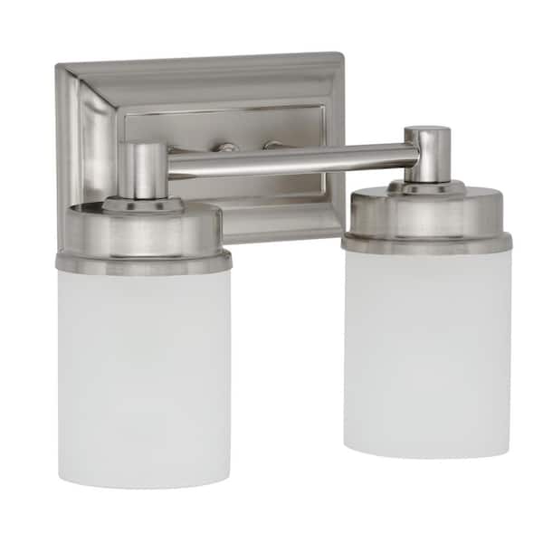 Cade 11.7 in. 2-Light Brushed Nickel Bathroom Vanity Light Fixture with Frosted Glass Shades