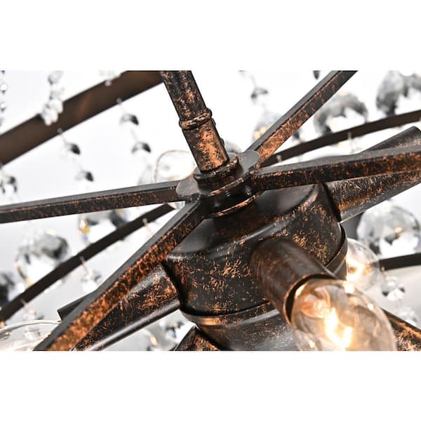 Clarus 7-Light Antique Copper Glam Empire Chandelier with Clear Glass Hanging Crystals