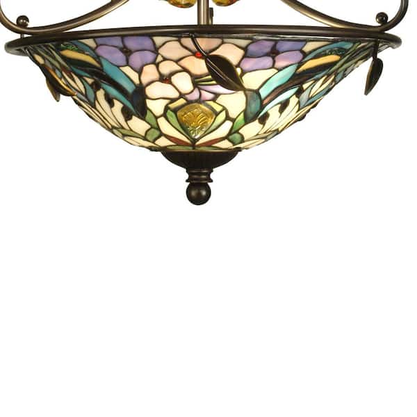 Peony Crystal 2-Light Antique Golden Sand Semi-Flush Mount Light