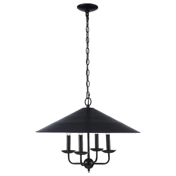 4-Light Black and Gold Chandelier Light Fixture with Metal Shade