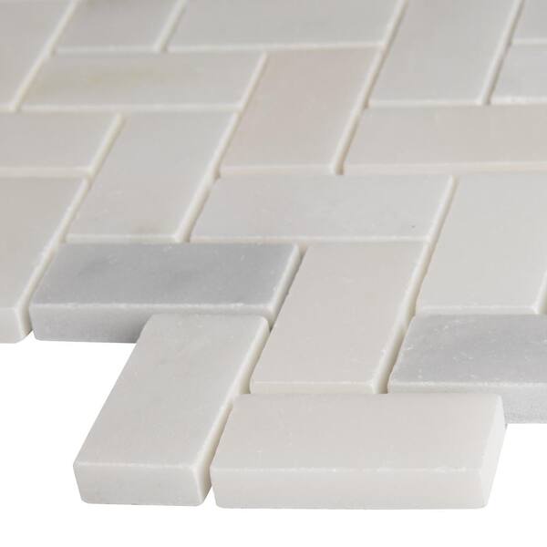 Greecian White Herringbone Pattern 12 in. x 12 in. x 10 mm Polished Marble Mosaic Tile (9.4 sq. ft. / case)