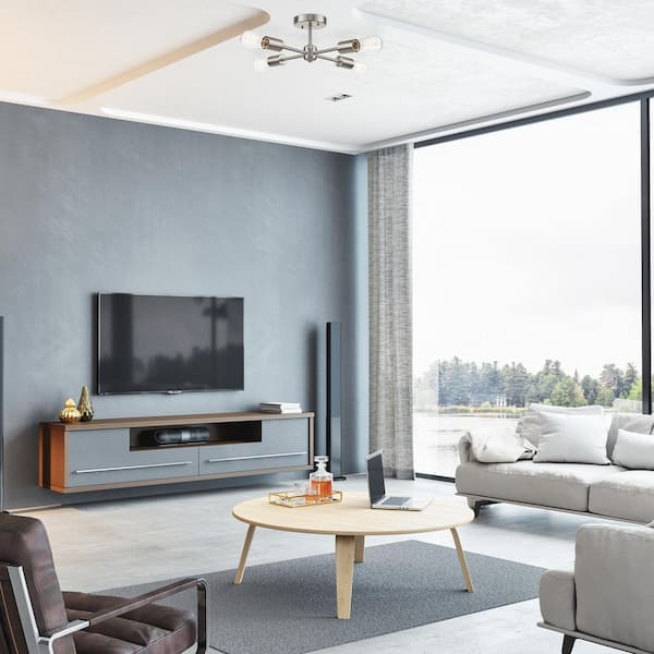 Vane 17 in. 4-Light Brushed Nickel Semi-Flush Mount