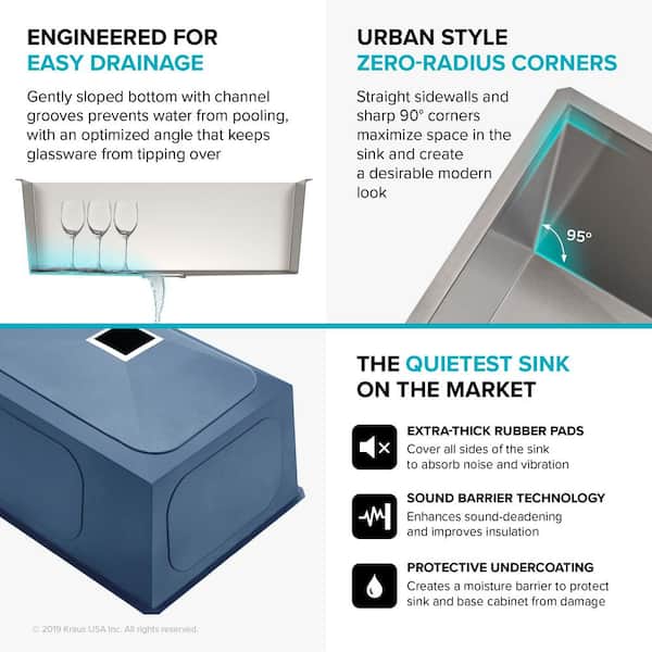 Pax Zero-Radius 24in. 18 Gauge Undermount Single Bowl Stainless Steel Laundry and Utility Sink