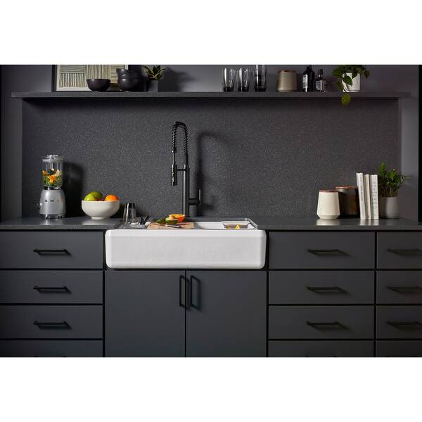 Riverby Biscuit Cast Iron 35.6875 in. Single Bowl Farmhouse Apron Kitchen Sink