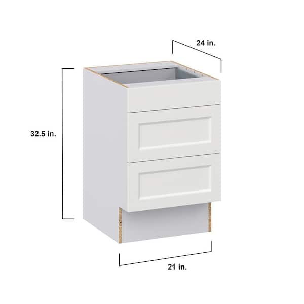 Alton Painted White Recessed Assembled 21 in.W x 32.5 in. H x 23.75 in. D ADA 3 Drawers Base Kitchen Cabinet