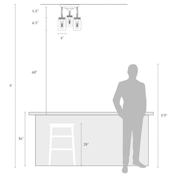 3-Light Modern Farmhouse Semi-Flush Mount Oil-Rubbed Bronze Classic Mason Jar Kitchen Ceiling Light