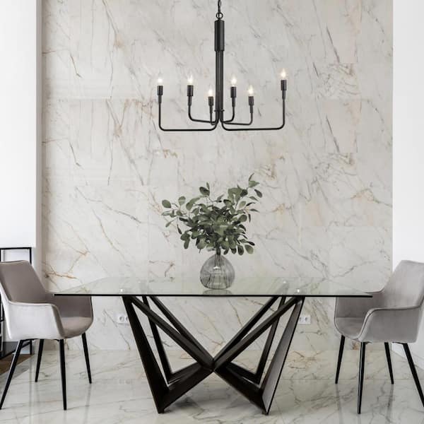 Asymmetric Modern 6-Light Black Rustic Transitional Candlestick Kitchen Island Chandelier