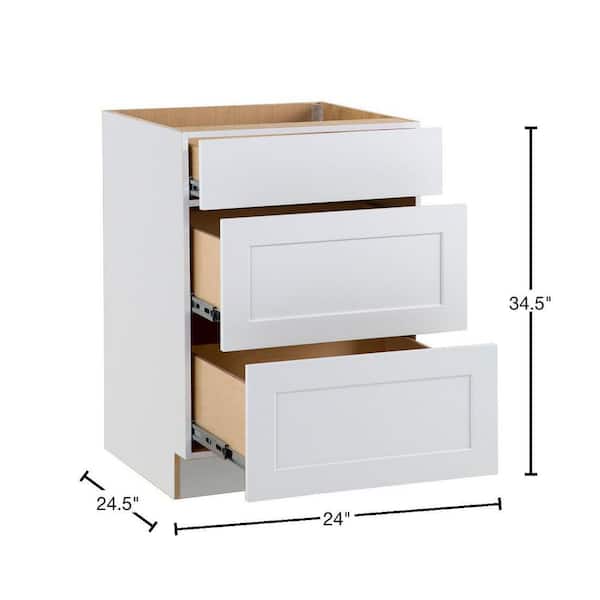 Cambridge White Plywood Assembled Base Kitchen Cabinet with 3-Soft Close Drawers (24 in. W x 24.5 in. D x 34.5 in. H)