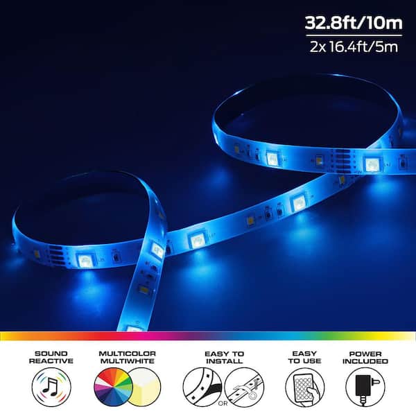 32.8FT Sound-Reactive RGB LED Amplifier Light Strip, Customizable Multicolor Lighting, Remote Control