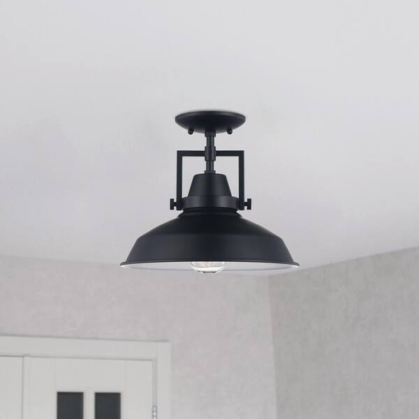 Wilhelm 12 in. 1-Light Black Industrial Farmhouse Semi-Flush Mount Ceiling Light Fixture with Metal Shade