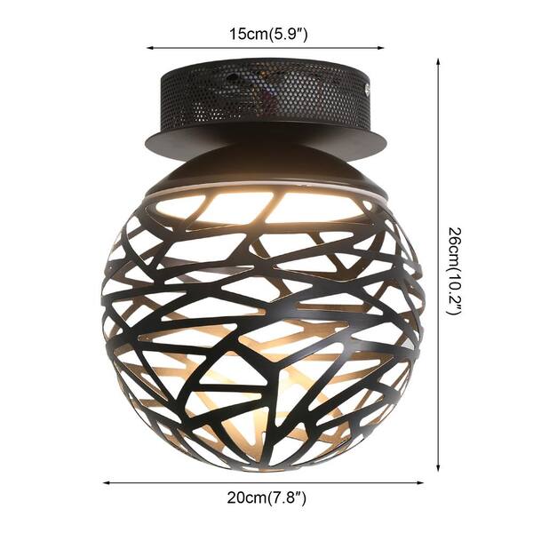 8 in. 12-Watt Globe Black Integrated LED Flush Mount with Metal Lampshade