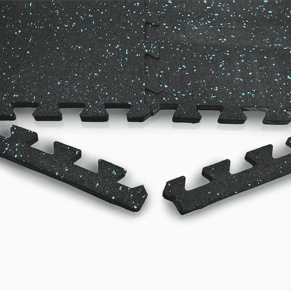 Black with Blue Sparkle Rubber Interlocking Floor Carpet Mat 24 in. x 24 in. (6 Tiles)