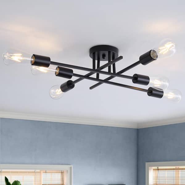 Industrial 33 in. 6-Light Black Linear Semi-Flush Mount Light Sputnik Ceiling Light