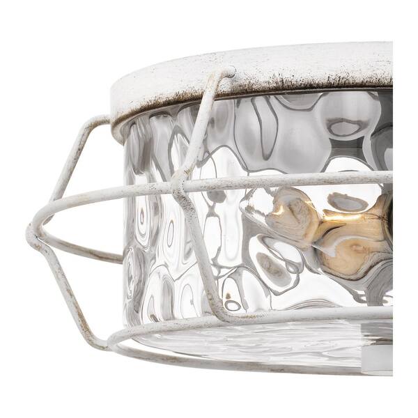 Farragut 13.75 in. 3-Light Antique White Semi-Flush Mount with Clear Water Glass