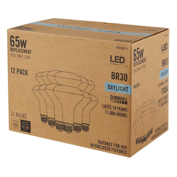 65-Watt Equivalent BR30 Dimmable Flood LED Light Bulb Daylight (12-Pack)