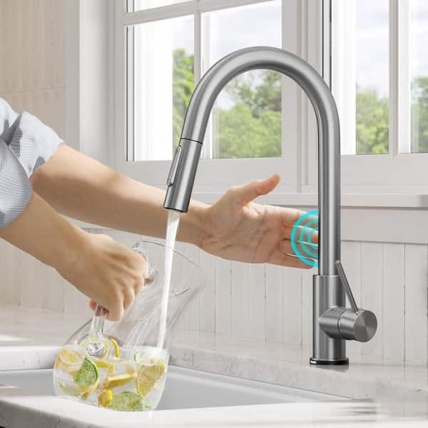 Oletto Single Handle Touch Pull Down Sprayer Kitchen Faucet in Spot Free Stainless Steel