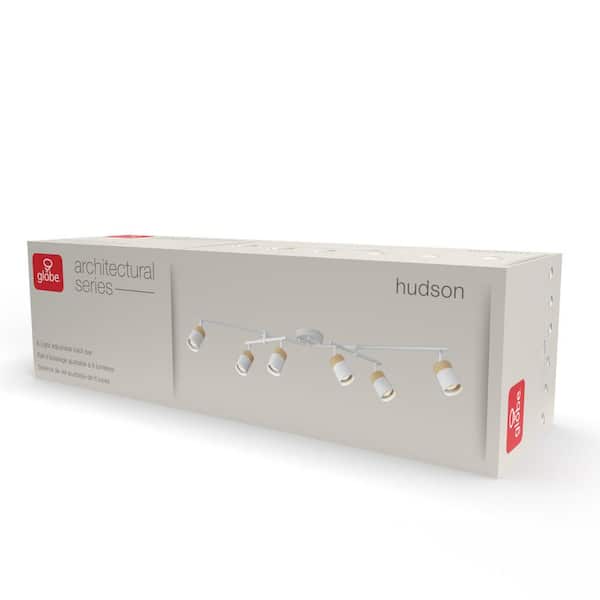 3.5 ft. Matte White and Faux Wood Hard Wired Ceiling Mounted Track Lighting Kit with Step Heads