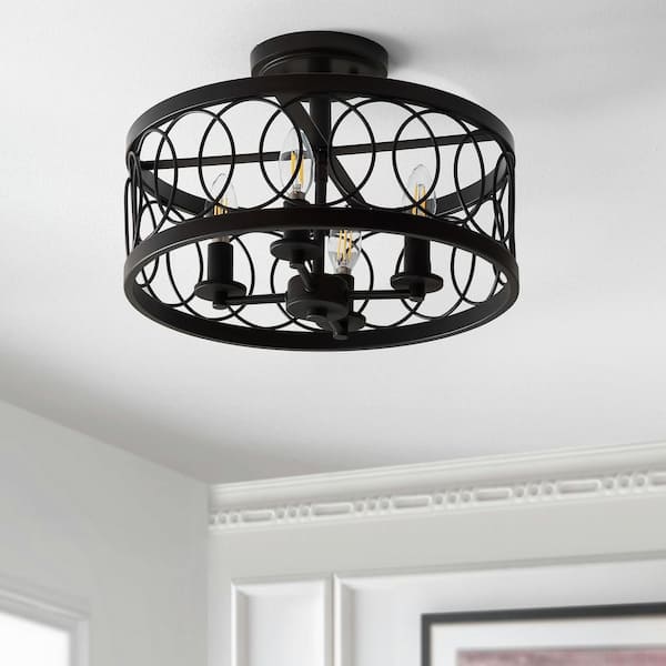 Sylvain 15.5 in. Oil Rubbed Bronze Metal LED Semi-Flush Mount