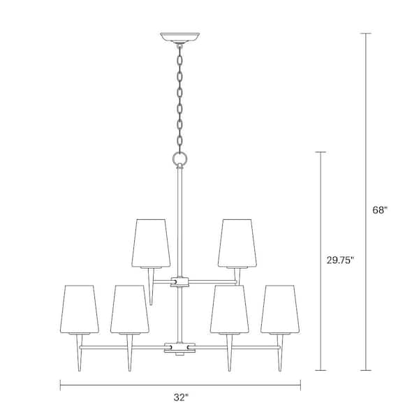 Driscoll 9-Light Satin Brass Mid-Century Modern Hanging Chandelier with Inside White Painted Etched Glass