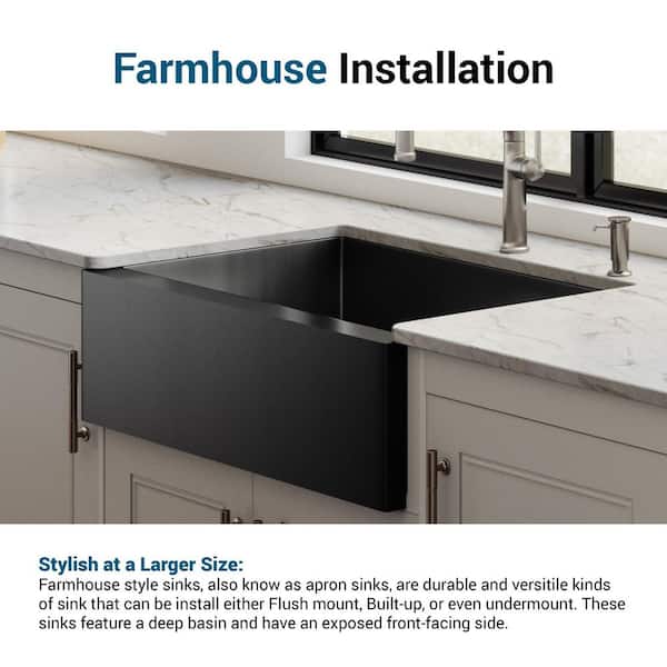 Nepera Black 16 Gauge Stainless Steel 30 in. Single Bowl Farmhouse Apron Kitchen Sink with Bottom Grid and Drain