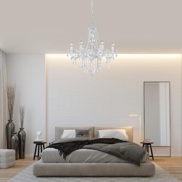 33 in.H x 22 in.W 6 -Light Clear Pendant Lighting Fixture Chandelier with K9 Crystal Dangles
