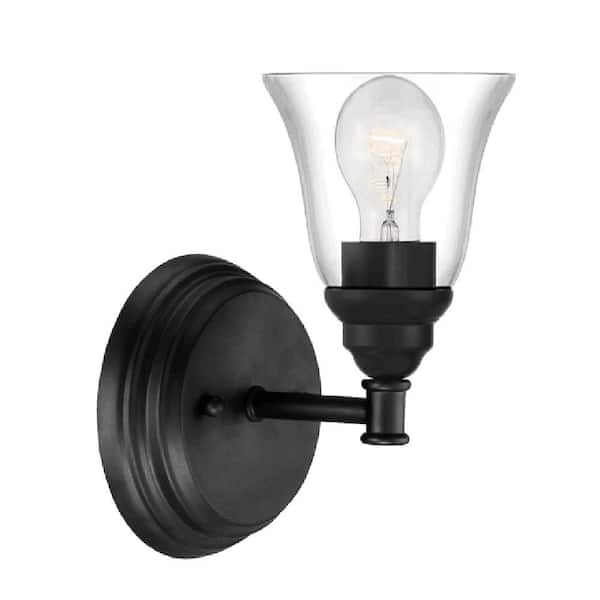 Marsden 5.5 in. 1-Light Matte Black Transitional Wall Sconce with Clear Glass Shade