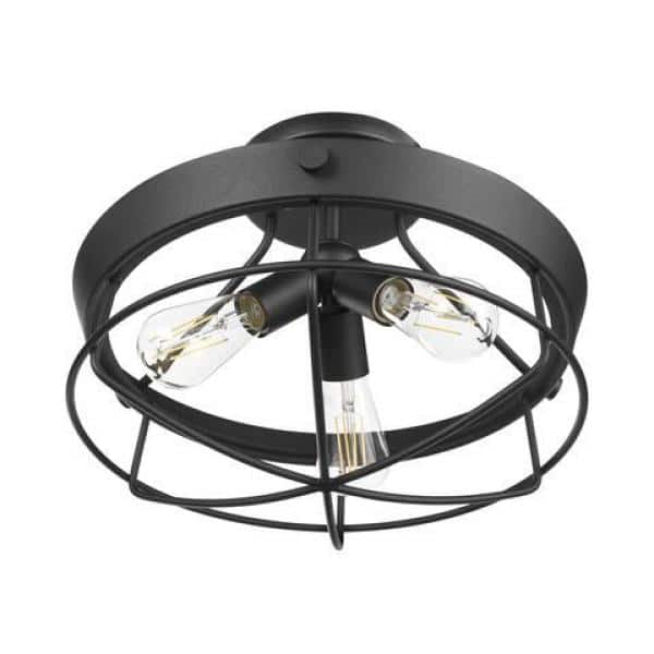 Southbourne 15.5 in. 3-Light Matte Black Rustic Farmhouse Semi-Flush Mount