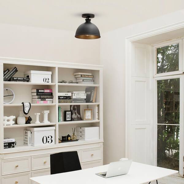 Tallulah 10 in. 1-Light Matte Black Semi-Flush Mount