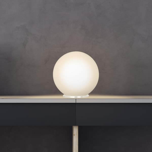 Rondo 7.88 in. W x 8.25 in. H White Table Lamp with Frosted Opal Glass Shade