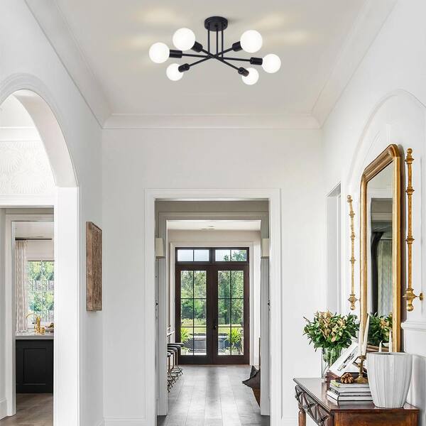 Highlandville 23.62 in. 6-Light Black Sputnik Semi-Flush Mount