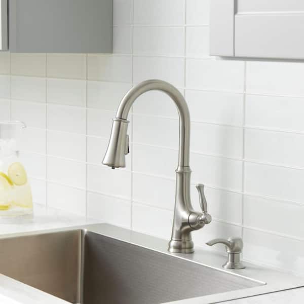 Touchless LED Single-Handle Pull-Down Sprayer Kitchen Faucet with Soap Dispenser in Stainless Steel