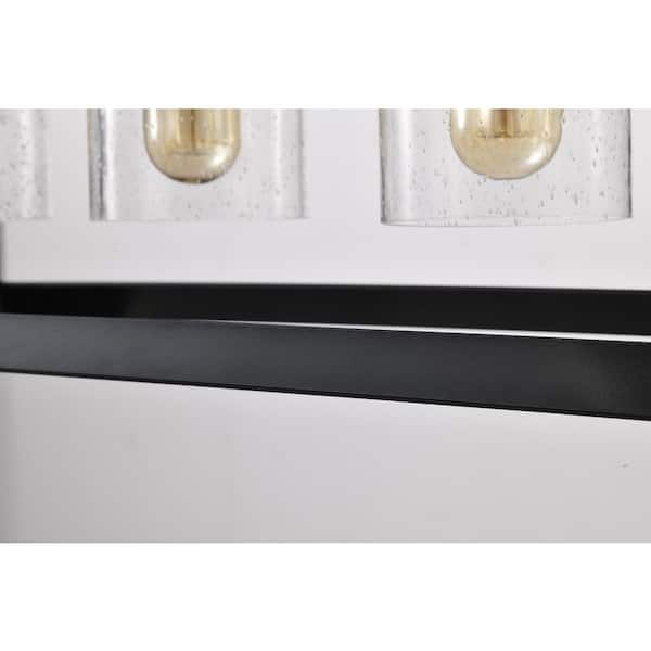 Richard 5-Light Antique Black Rectangular Kitchen Island Chandelier with Seeded Glass Shades