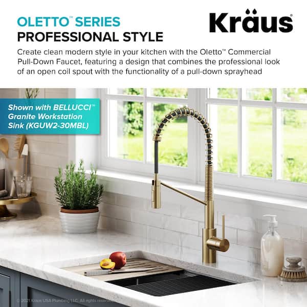 Oletto Single-Handle Pull-Down Sprayer Kitchen Faucet in Spot Free Antique Champagne Bronze