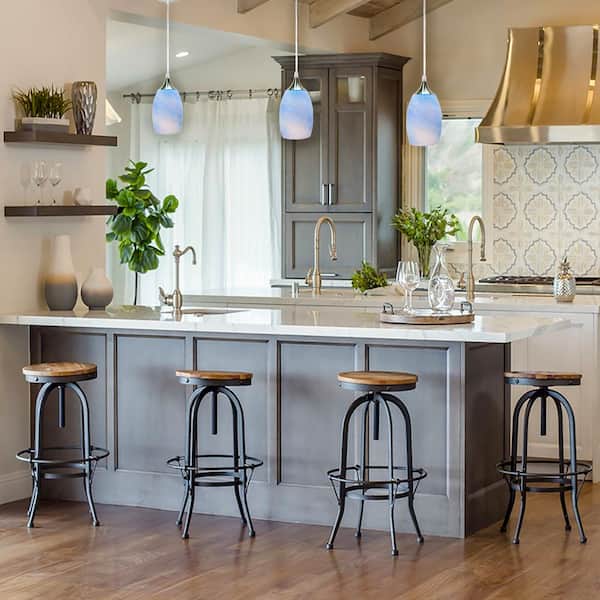 1-Light Oval Nickel Hand Blown Blue Glass Shade Pendant (Pack of 3)