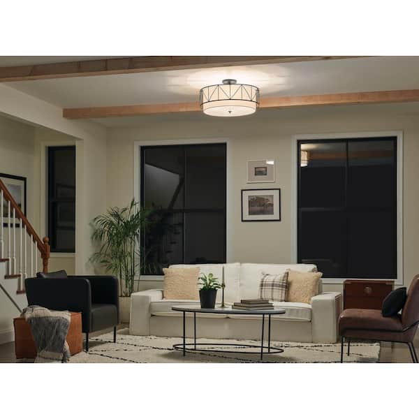 Birkleigh 24 in. 4-Light Black Hallway Art Deco Semi-Flush Mount Ceiling Light with Satin Etched Glass