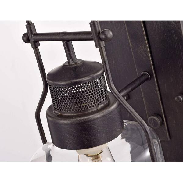 Ruby Antique Black Finish Rustic Wall Sconce Lantern 6.9 in. W x 8.9 in. D x 17.9 in. H