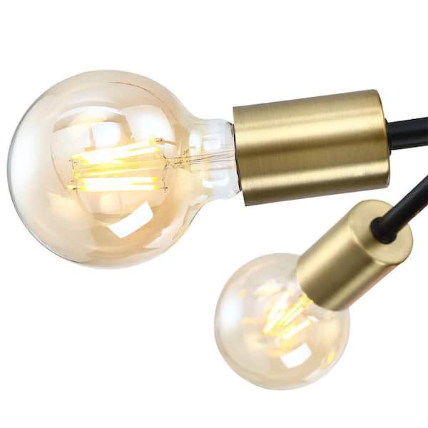 Trident 25.5 in. 6-Light Black and Gold Sputnik Semi Flush Mount Ceiling Light