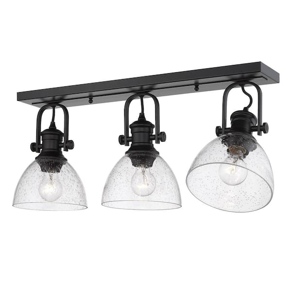 Hines 7 in. Black with Seeded Glass 3-Light Semi-Flush Mount