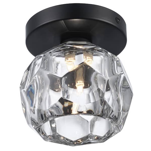 Sequoia 5 in. 1-Light Black Modern Semi Flush Mount Ceiling Light Fixture with Clear Glass Shade