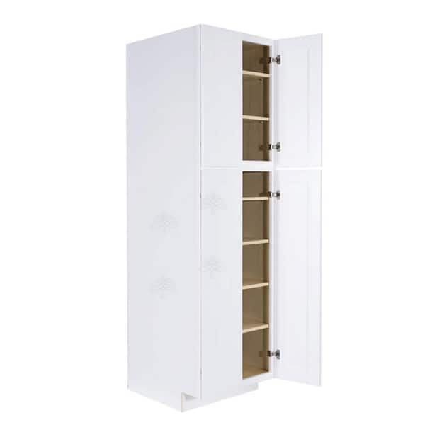 Lancaster White Plywood Shaker Stock Assembled Tall Pantry Kitchen Cabinet 30 in. W x 96 in. H x 27 in. D