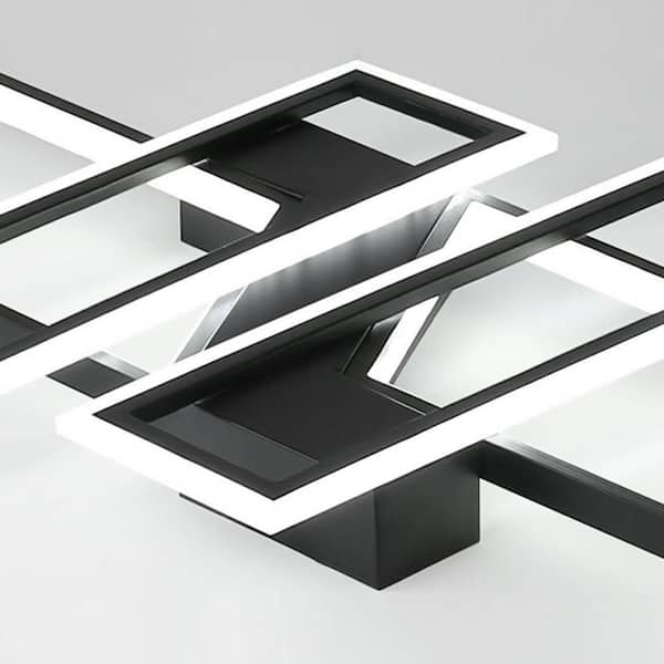 35.4 in. 1-Light Black Modern Geometric Dimmable Selectable LED Semi-Flush Mount Ceiling Light with Remote