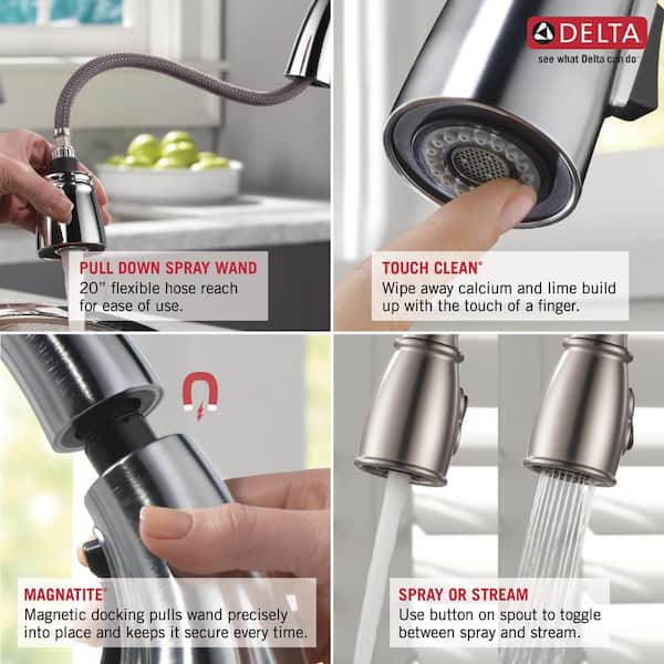 Leland Single-Handle Pull-Down Sprayer Kitchen Faucet with Soap Dispenser and MagnaTite Docking in Stainless